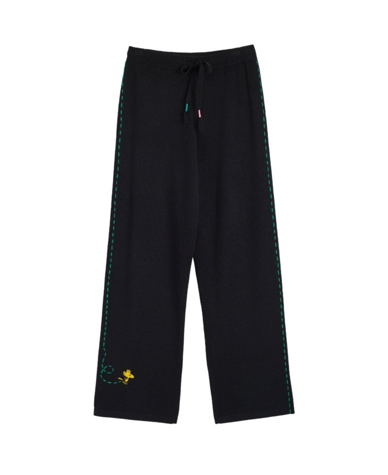 Women's Wool-Cashmere Peanuts Stripe Wide Leg Track Pants
