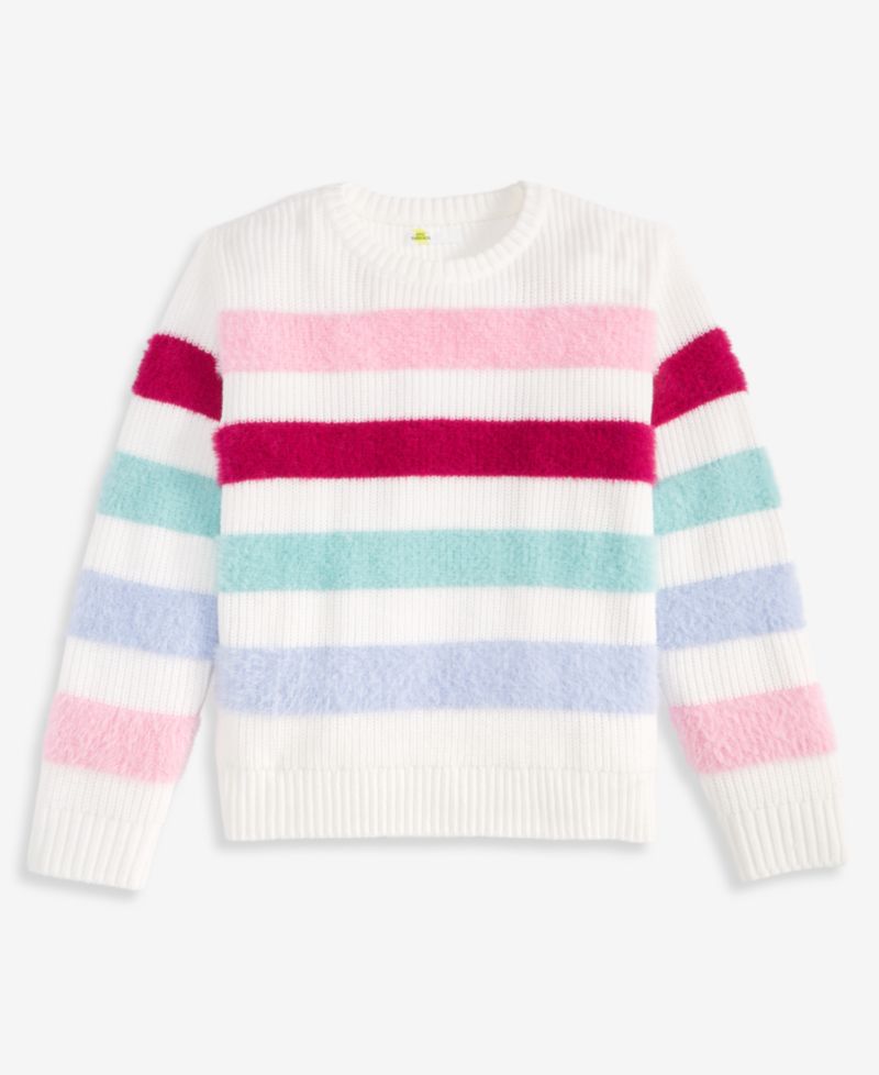 Girls' XS-XL Crewneck Feather-Stripe Sweater