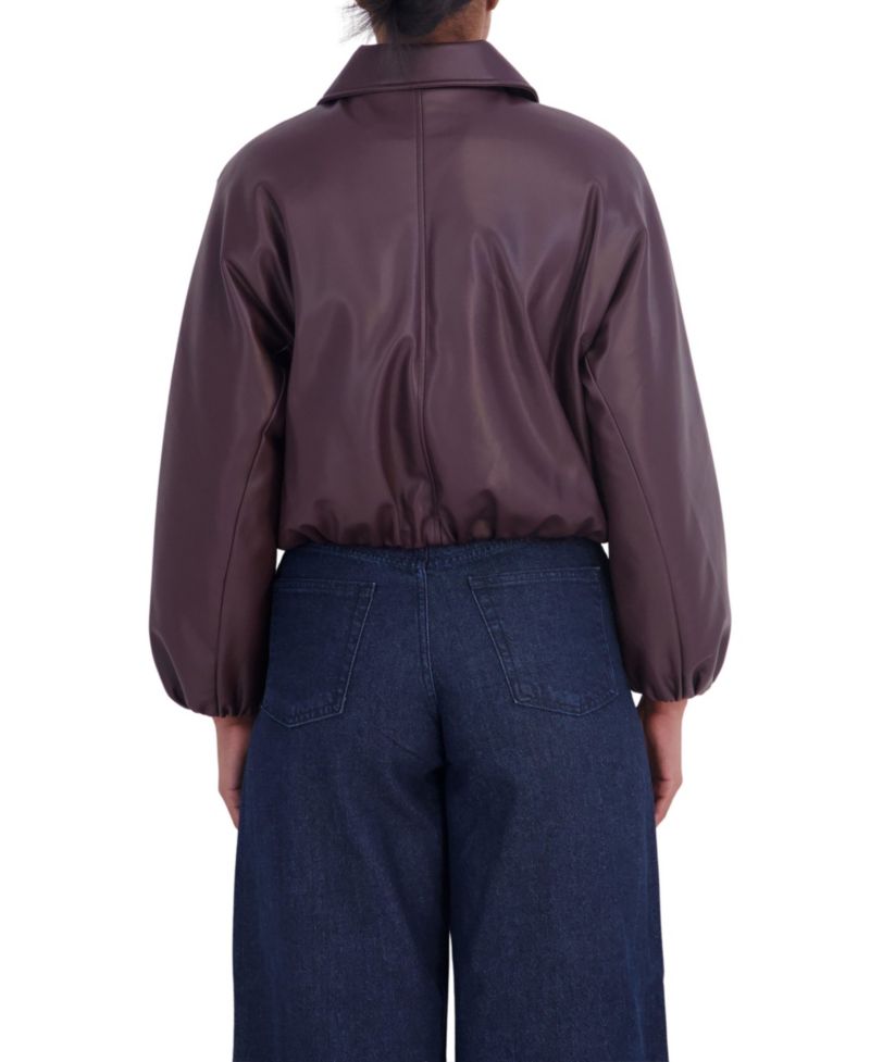 Women's Bubble Hem Bomber Faux Leather Coat
