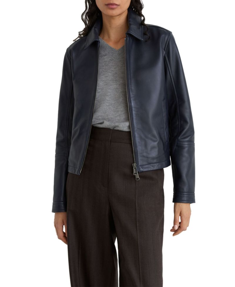 Petite Sorina Leather Moto Zip-Through Jacket