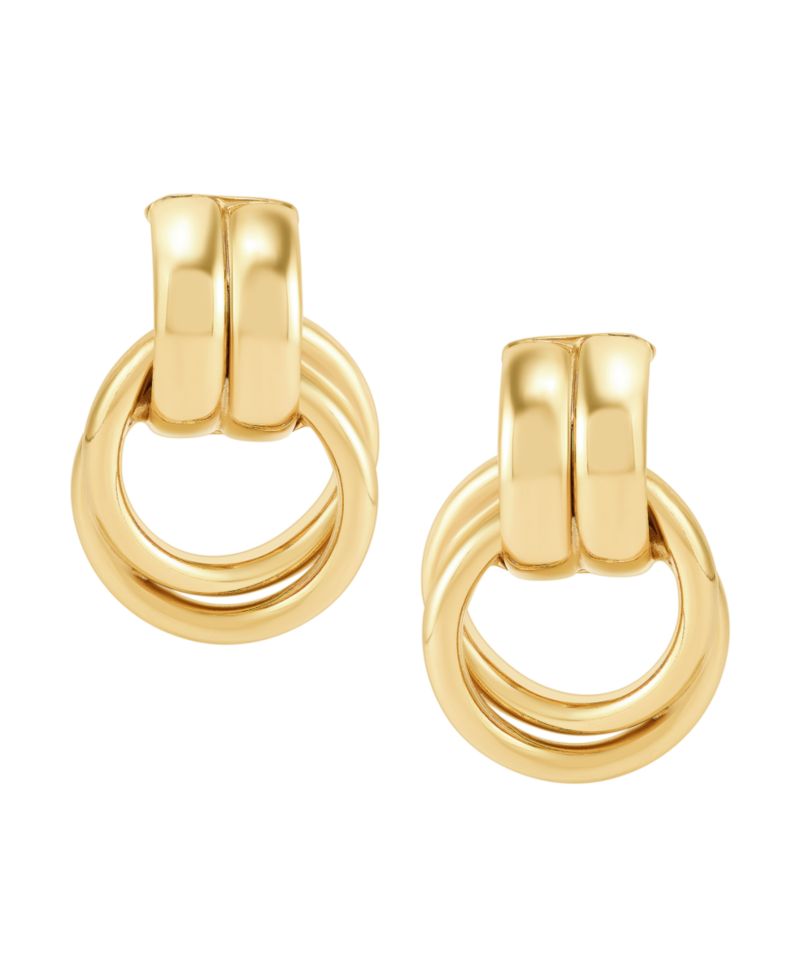 Polished Doorknocker Stud Drop Earrings in 18k Yellow Gold-Plated Sterling Silver