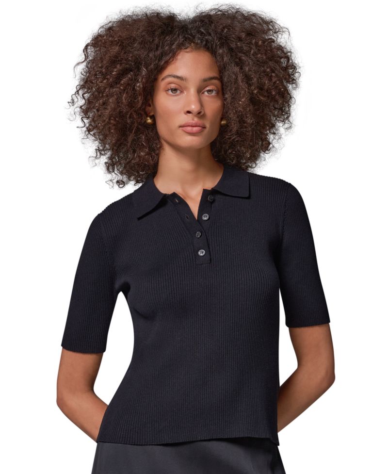 Women's Elbow-Sleeve Ribbed Button-Front Sweater
