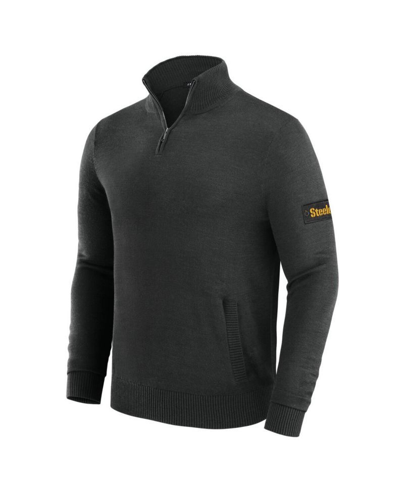 Men's Black Pittsburgh Steelers Franchise Quarter-Zip Sweater
