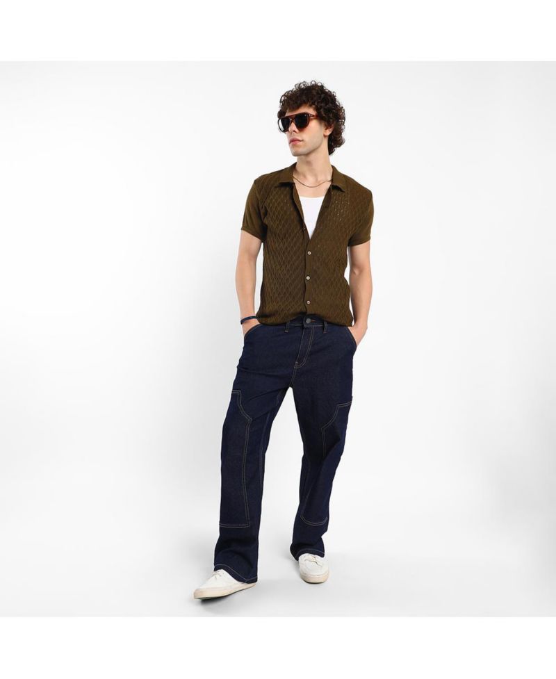 Men's Harlequin-Textured Knit Shirt