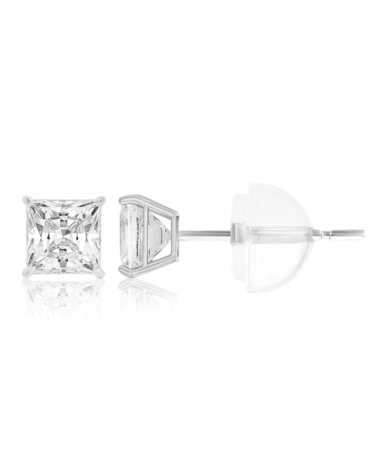 White Swarovski Zirconia Solitaire Earrings in 14k White Gold