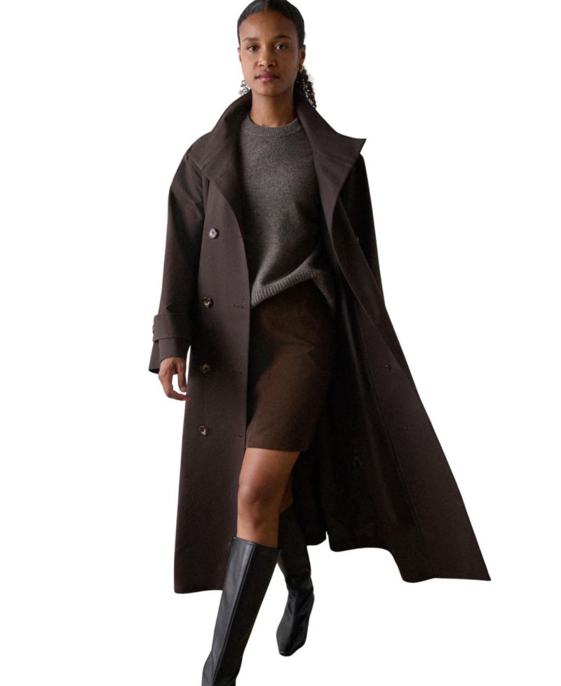 Women's Double-Breasted Funnel-Neck Trench Coat
