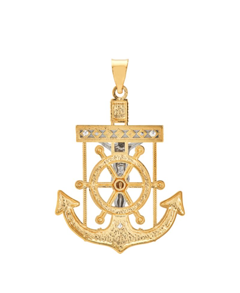 Men's Mariner Cross Pendant in 14k Gold & White Gold