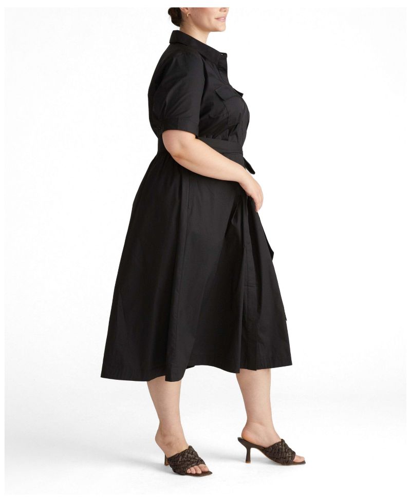 Plus Size City Midi-Length Button-Front Poplin Shirtdress