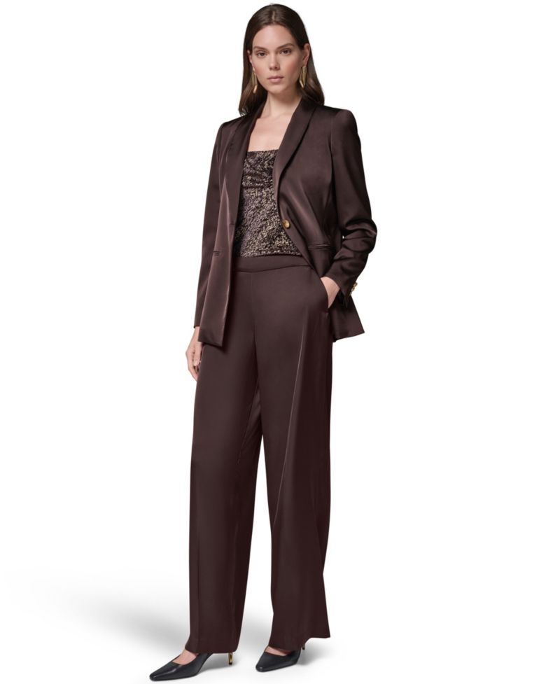 Petite Satin Shawl Lapel Shoulder-Padded Blazer