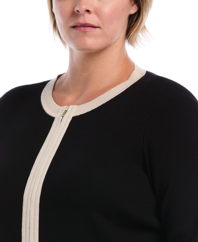 Women's Plus Size Colorblock Full-Zip Fitted Cardigan