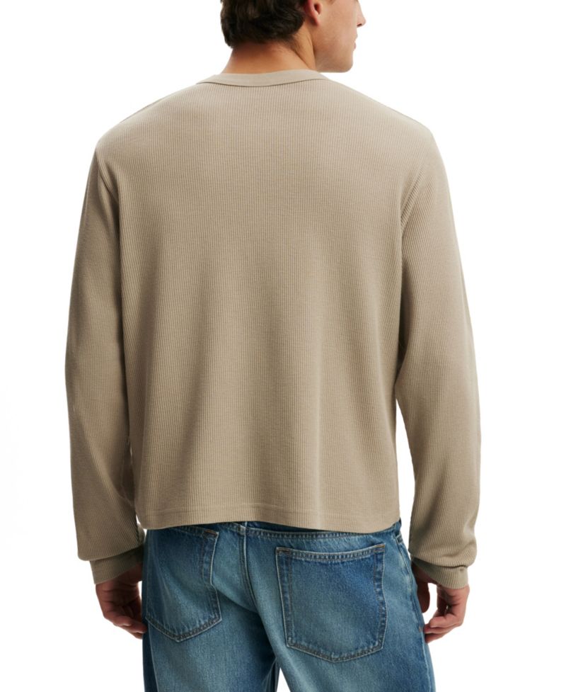 Men's Cropped Waffle-Knit Long-Sleeve T-Shirt