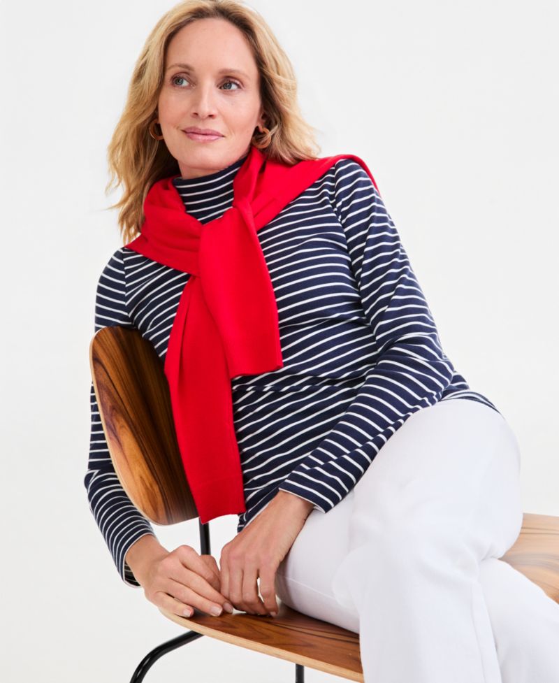 Petite Printed Mock-Neck Long-Sleeve Tee