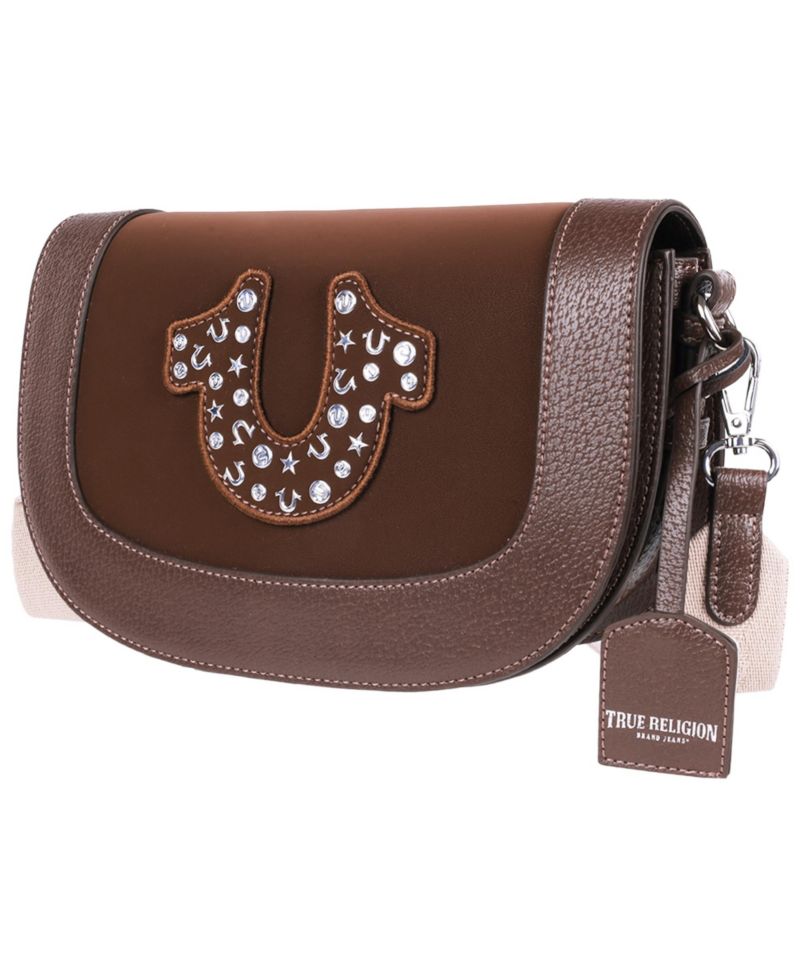 Studded Horseshoe Suede Flap Crossbody
