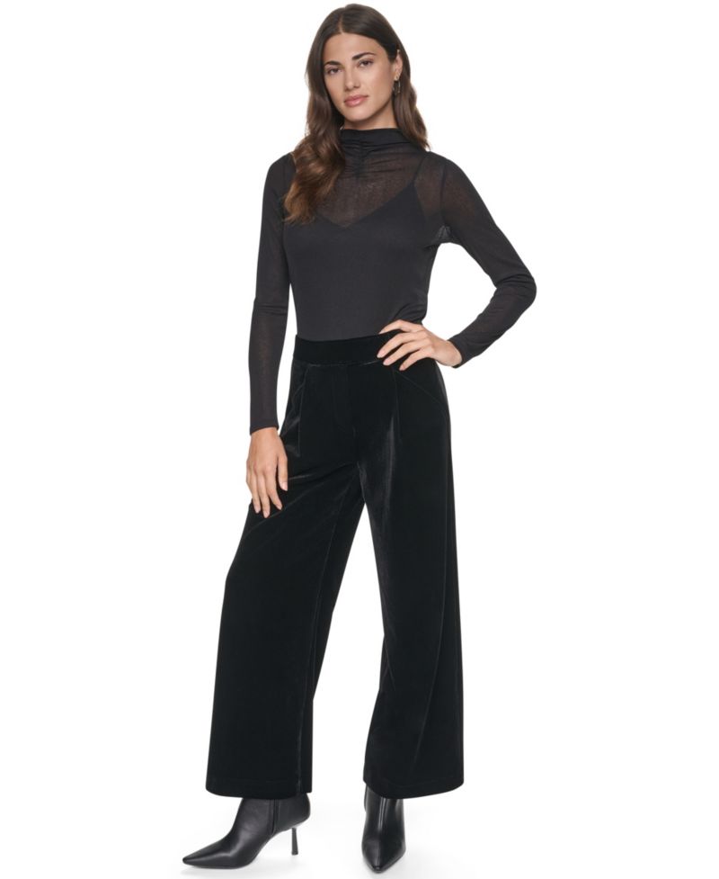 Petite Velvet Wide-Leg Trousers