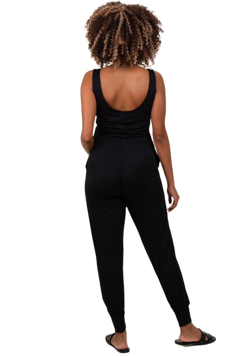 Women's Black Scoop Neck Sleeveless Jogger Jumpsuit