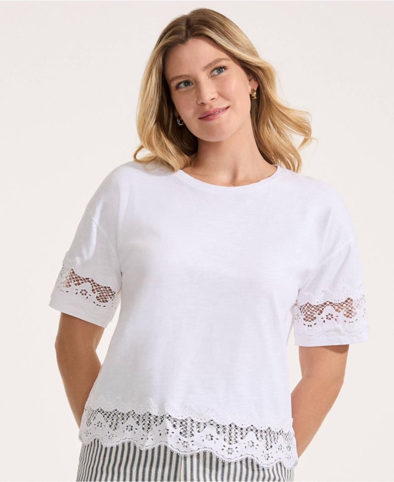 Women's Short Sleeve Slub Jersey Cutwork T-Shirt