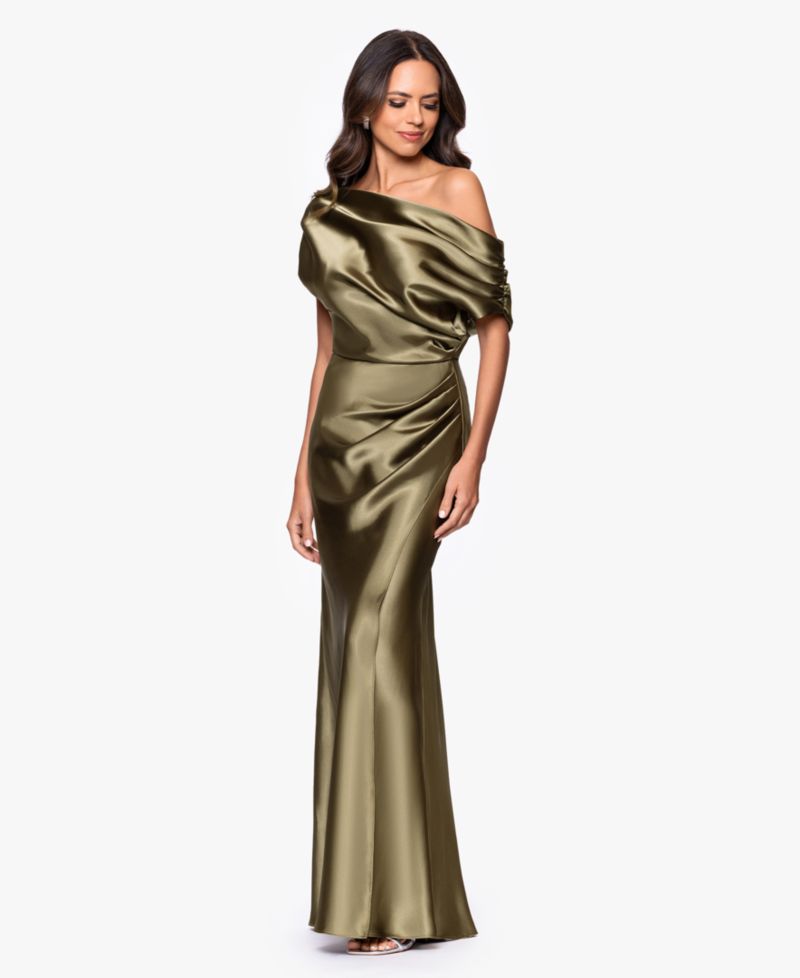 Petite Draped Asymmetrical Neck Ball Gown