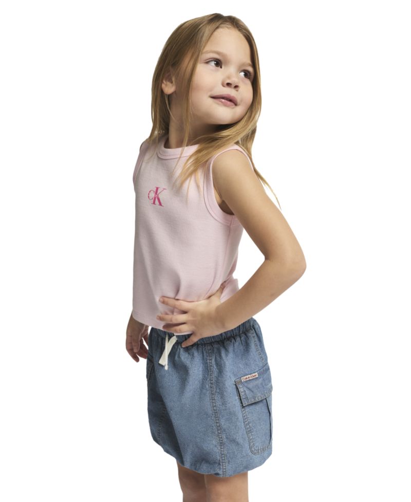 Girls' 4-6X Ribbed Tank Top and Denim Bubble Skirt, 2-Piece Set