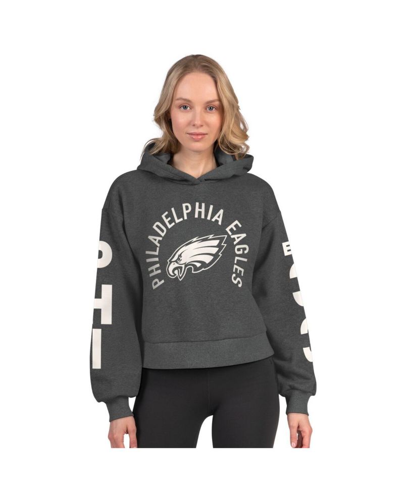 Women's Heather Charcoal Philadelphia Eagles Star Player Cropped Fleece Pullover Hoodie
