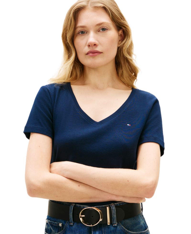 Women's Rib Slim V-Neck Short-Sleeve T-Shirt