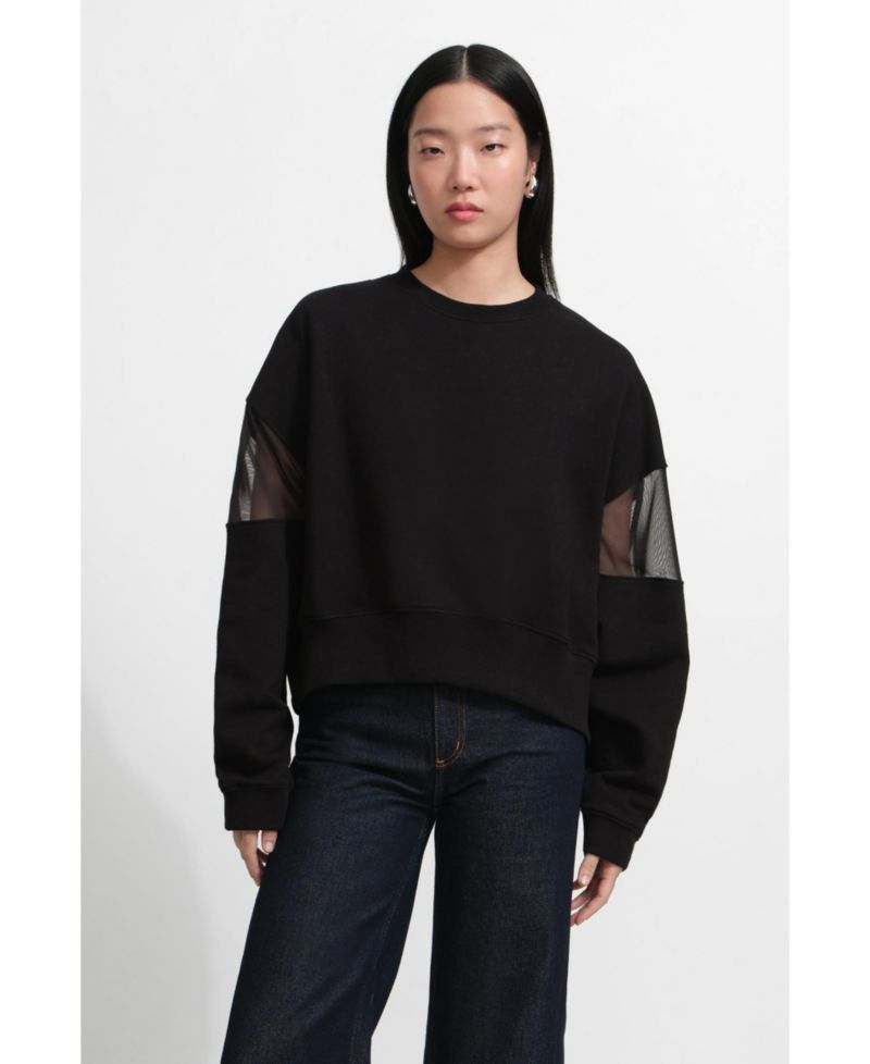 Women's Iara Mesh-Sleeve Panel Dropped-Shoulder Ribbed-Hem Sweatshirt