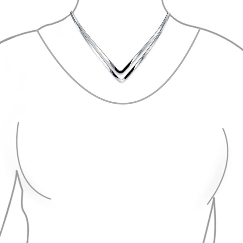 Double V Shape Geometric Collar Statement Necklace .925 Sterling Silver