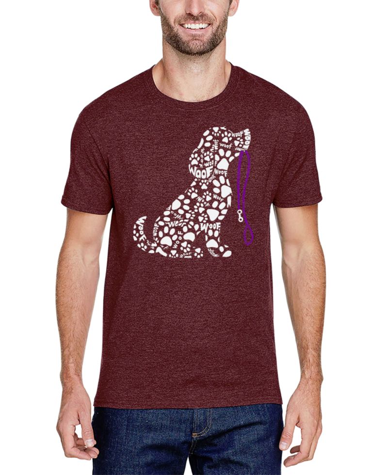 Men's Dog Leash Word Art Cotton and Polyester Blend T-Shirt