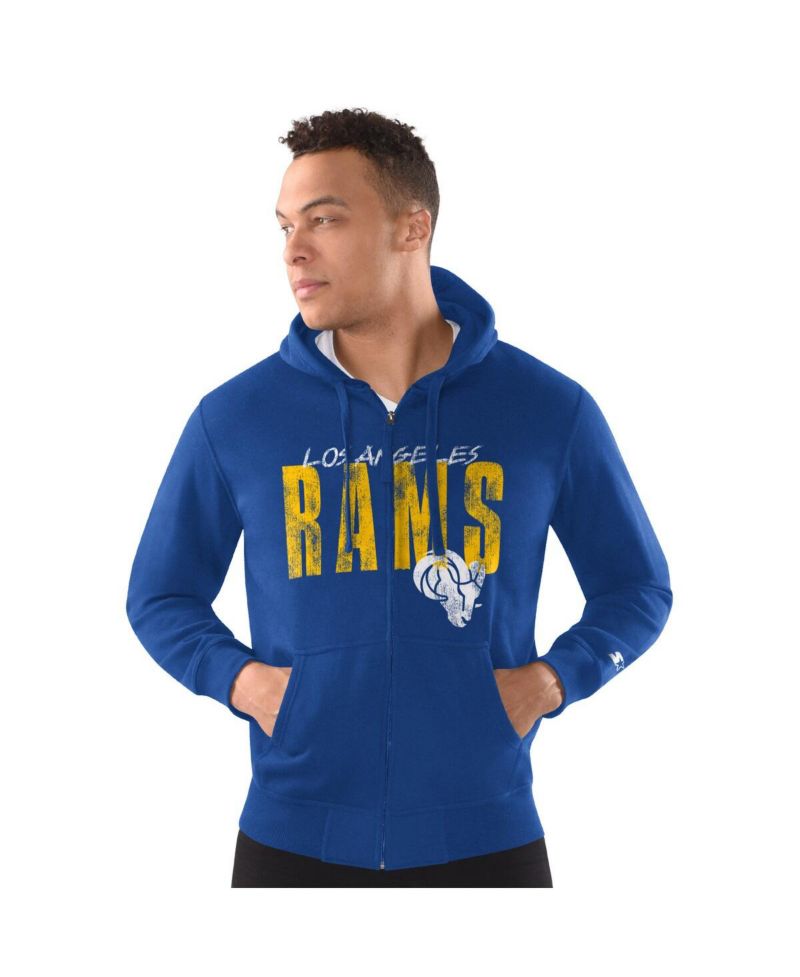 Men's Royal Los Angeles Rams Distressed Classic Full-Zip Hoodie
