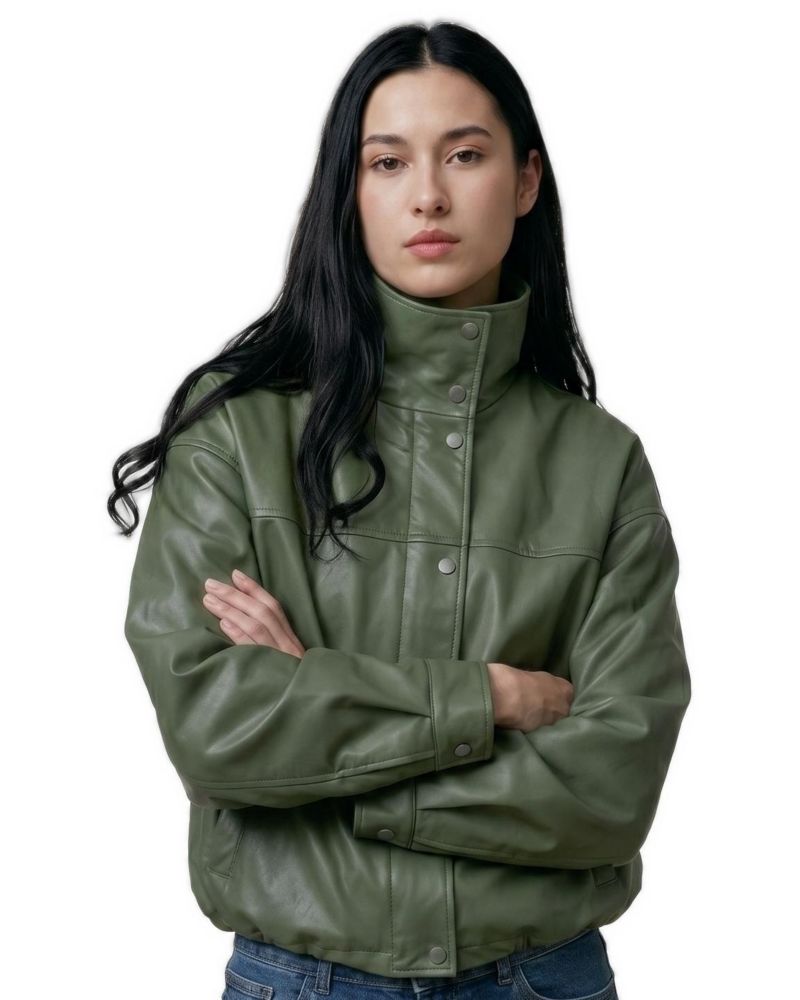 Women's Arden Funnel Neck Leather Jacket