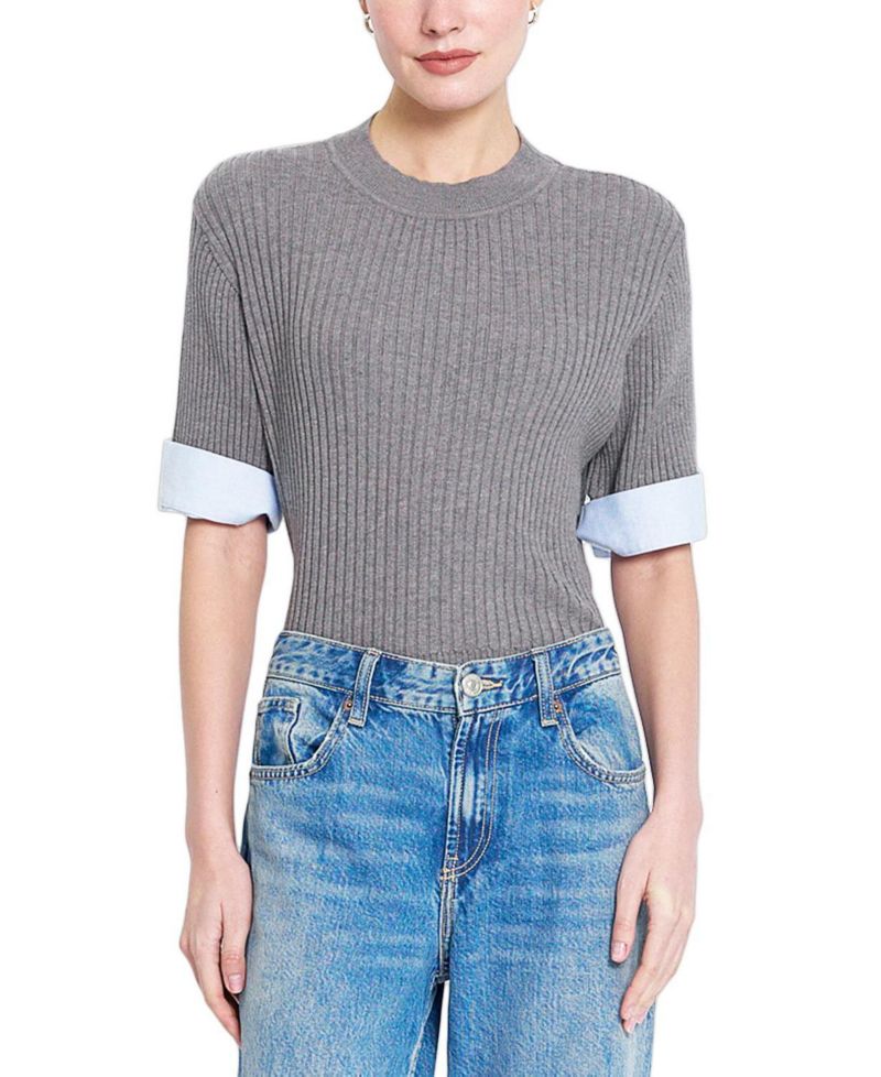 Women's Sienna Shirt Cuff Crewneck Short-Sleeve Sweater
