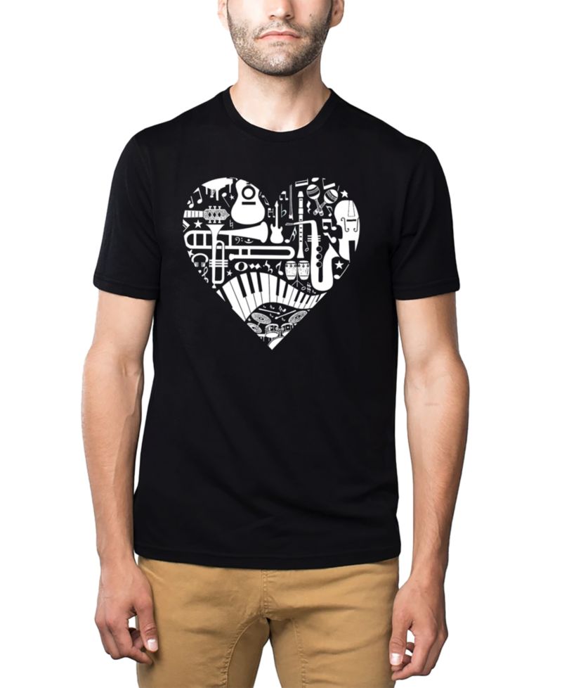 Men's Music Instruments Heart Word Art Cotton and Polyester Blend T-Shirt