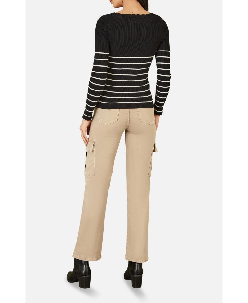 Women's Button Detail Long Sleeve Rib Knit Top