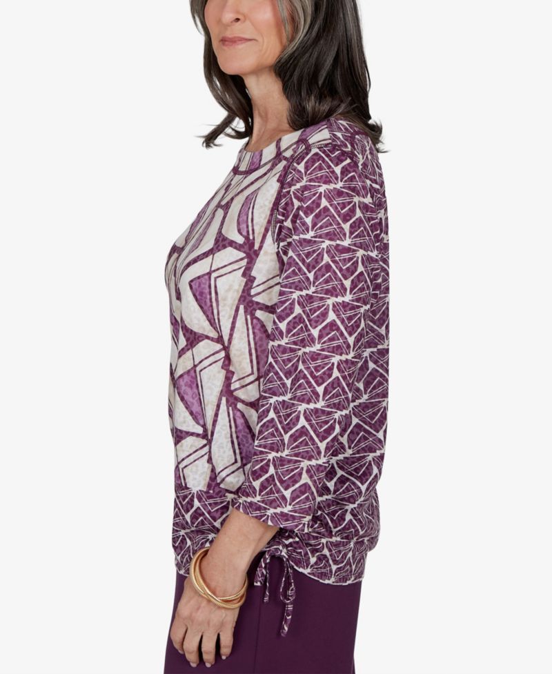 Women's Boat Neck Geometric-Print 3/4-Sleeve Blouse