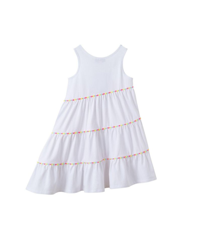 Little Girls Cherry Striped Blocked Dress With Scalloped Neck Binding