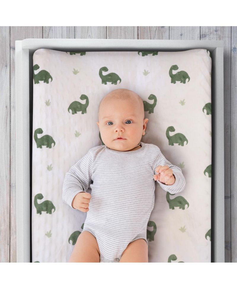 Changing Pad Cover for Baby Boys, Green Dino Minky