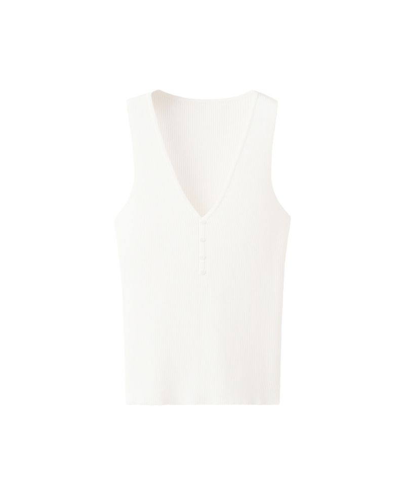 Women's Buttoned Ribbed V-Neck Tank Top