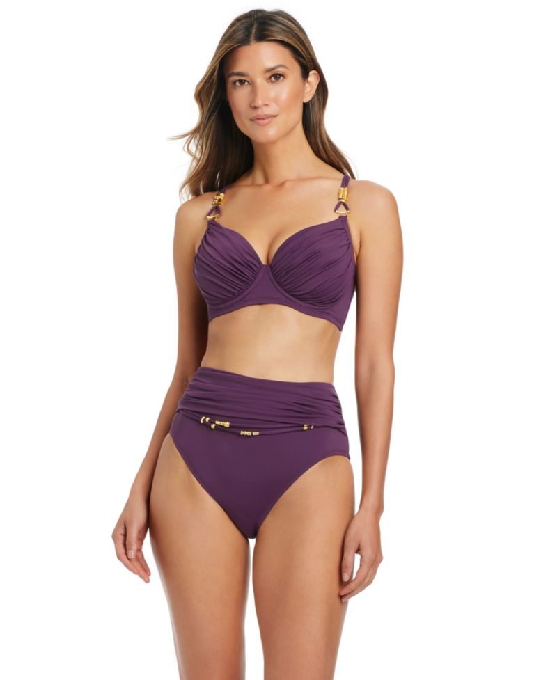Women's Beaded Strap Underwire Bikini Top and High-Rise Beaded Swim Bottoms