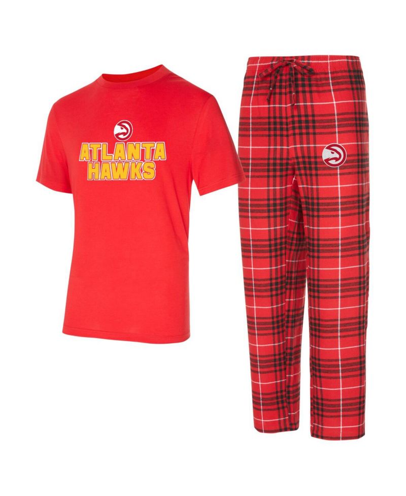 Men's 2-Piece Red/Black Atlanta Hawks Vector Top and Flannel Pants Sleep Set