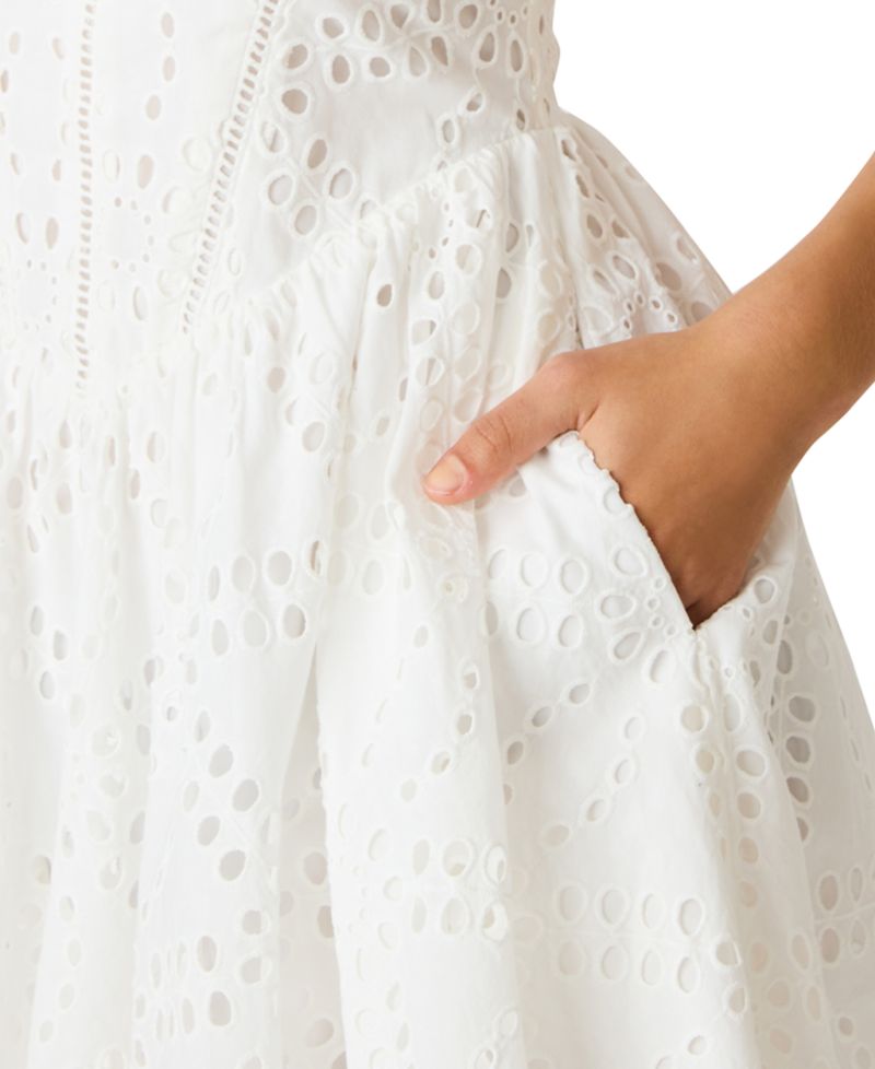 Women's Eyelet Puff-Sleeve Square-Neck Dress