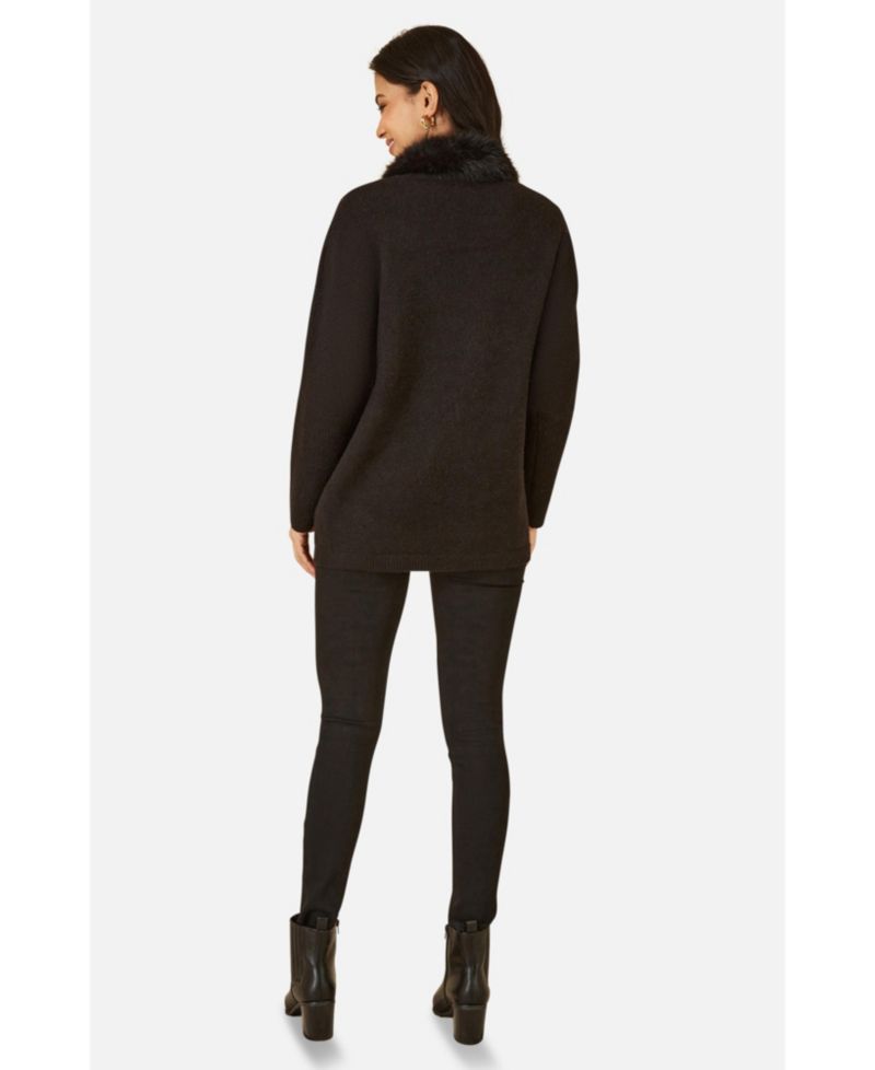 Women's Detachable Fur Collar Trim Cardigan