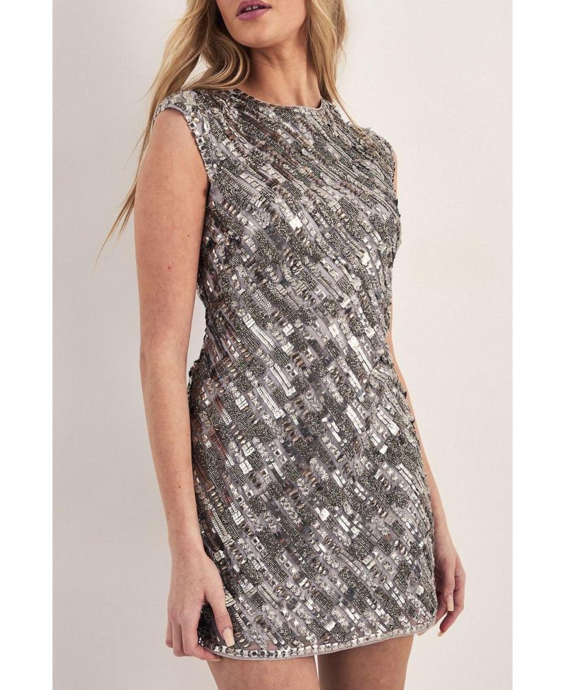 Women's Embellished Lace Up Back Mini Dress