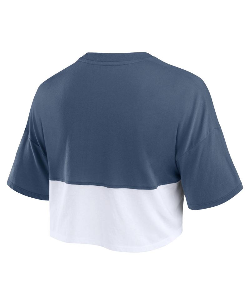 Women's Navy/White Boston Red Sox Color Split Boxy Cropped T-Shirt