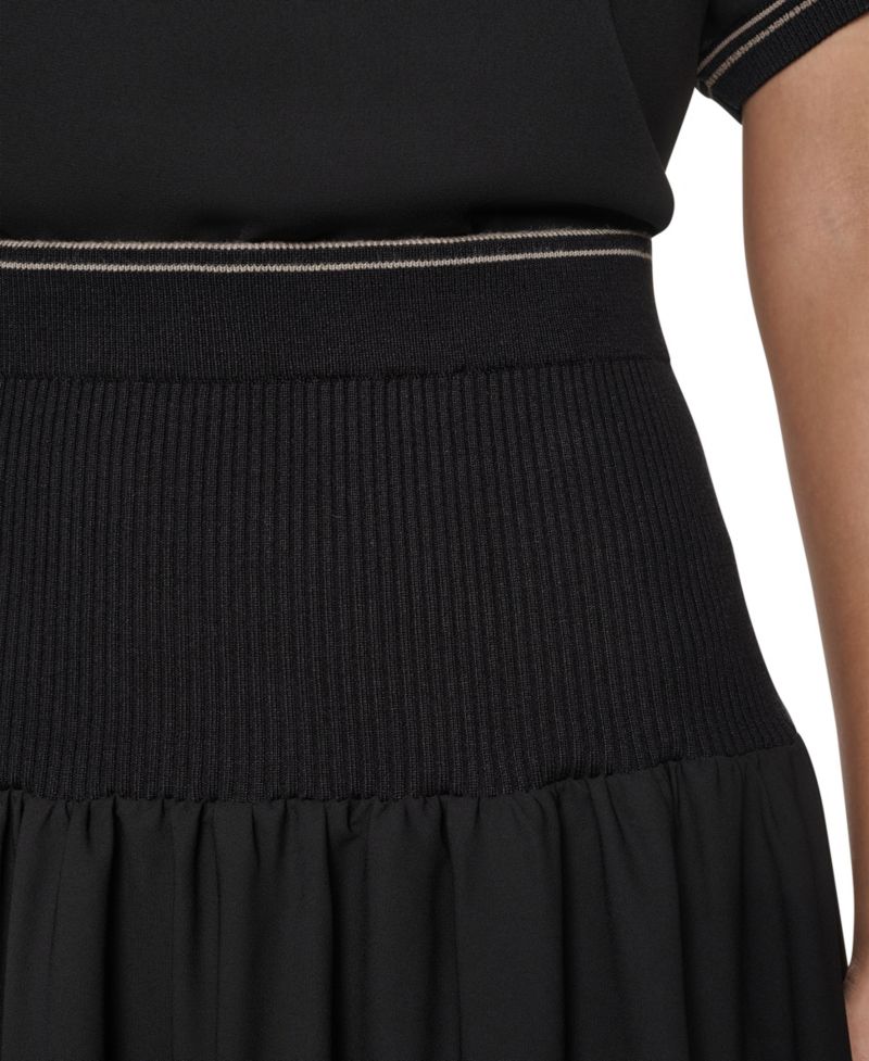 Women's Contrast Stitch Mixed-Media High-Waisted Midi Skirt
