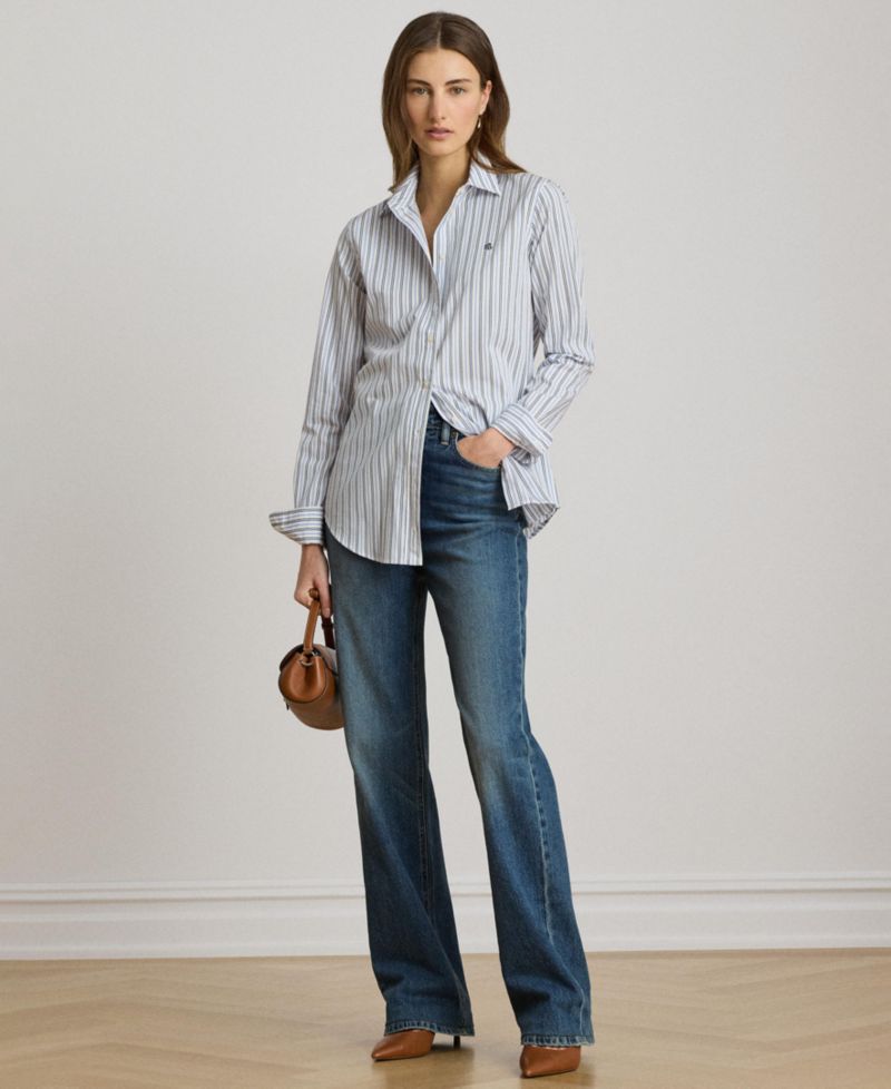Women's Point Collar Striped Broadcloth Shirt