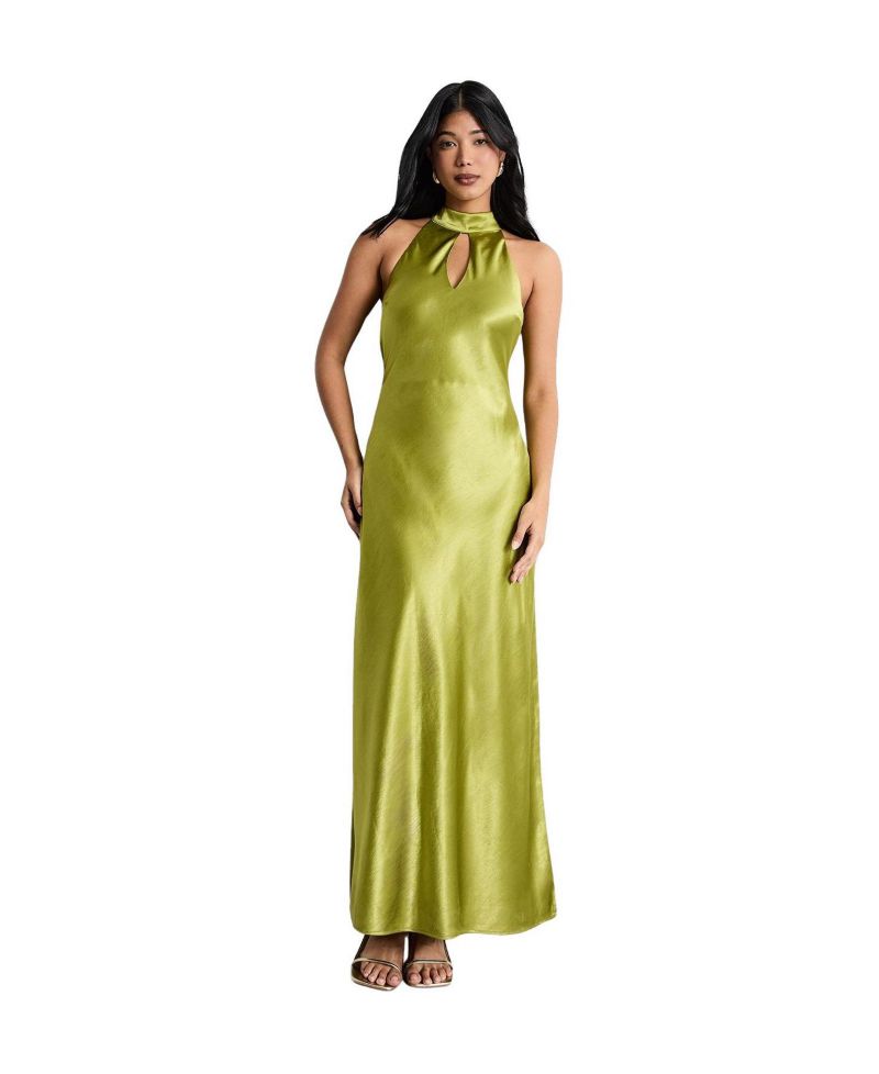 Women's Satin Cowl-Neck Maxi Dress