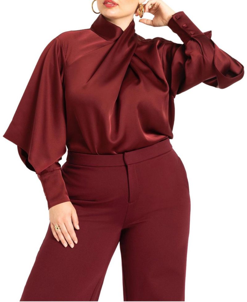 Women's Draped Neck Satin Blouse