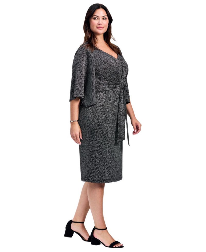 Women's Plus Size Anastasia Metallic Knit Tie Front Dress