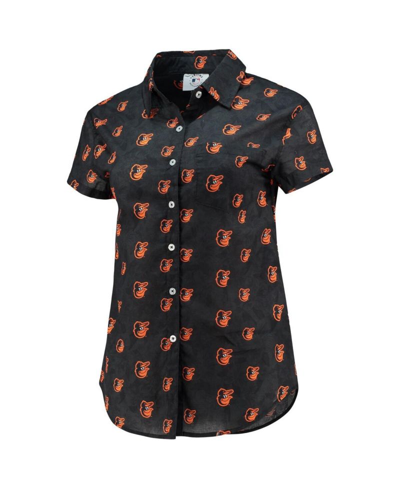 Women's Orange Baltimore Orioles Floral Button Up Shirt