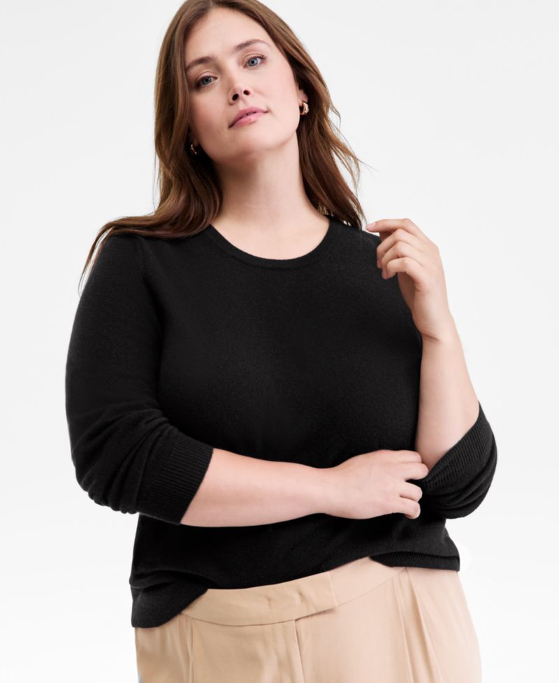 100% Cashmere Women's Petite Long-Sleeve Crewneck Sweater