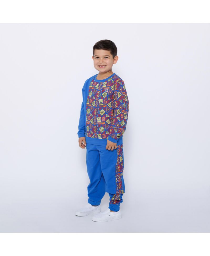 Boys Crewneck Sweatshirt and Jogger Pants Set - Blue Multicolor